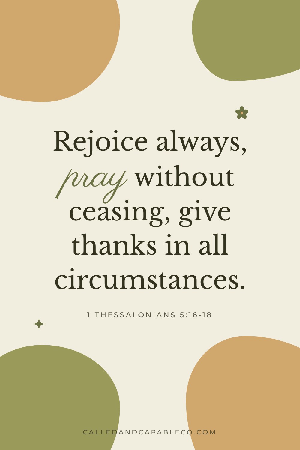 Bible verse graphic: Rejoice always, pray without ceasing, give thanks in all circumstances. 1 Thessalonians 5:16-18
