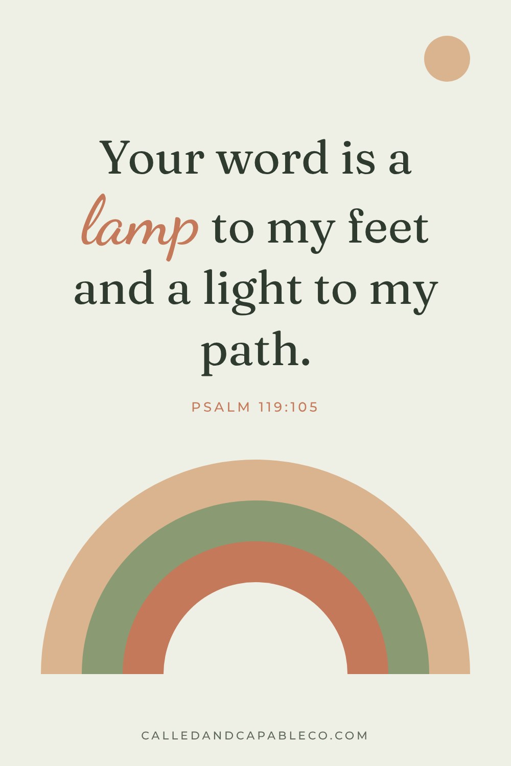 Bible verse graphic: Your word is a lamp to my feet and a light to my path. Psalm 119:105