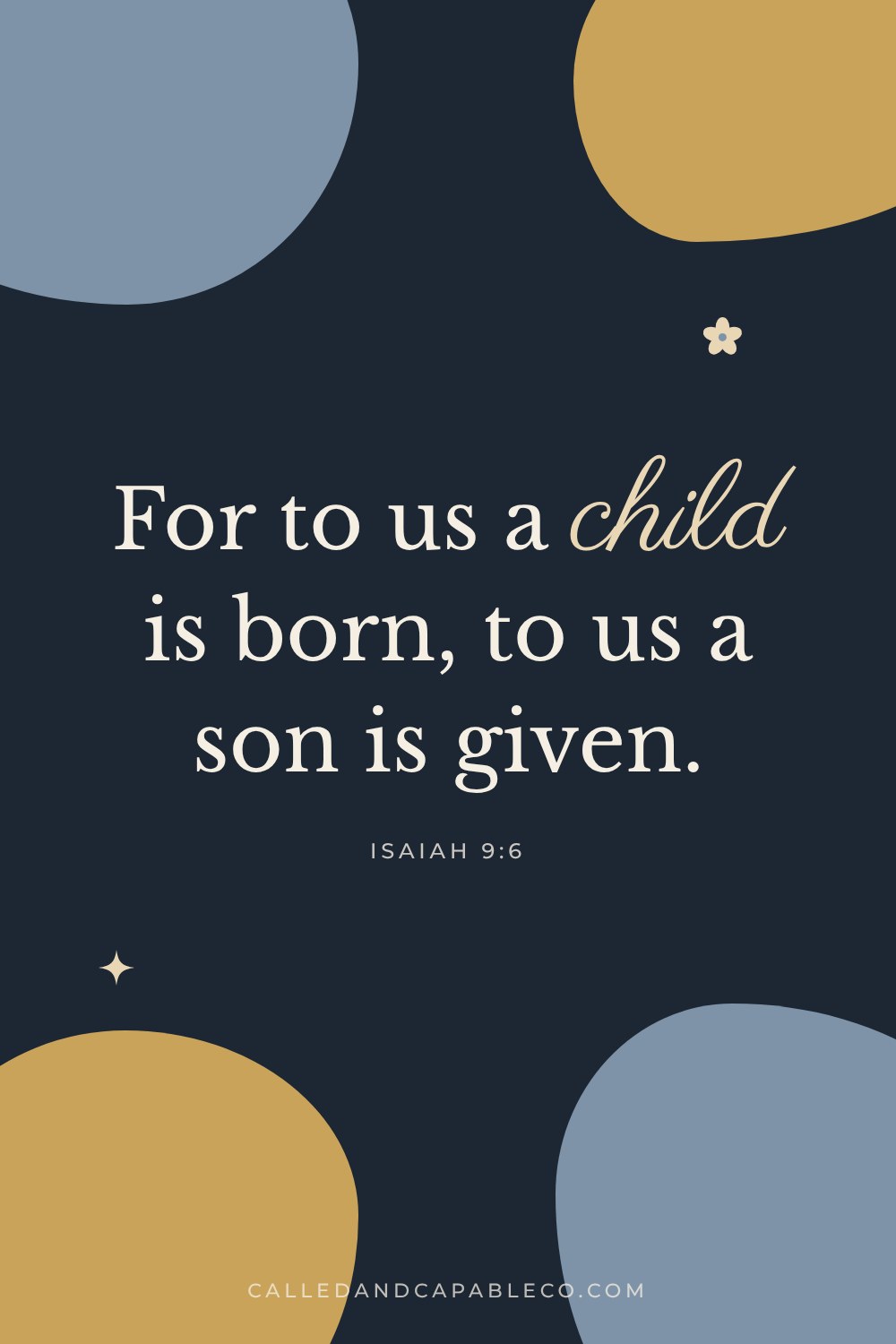 Bible verse graphic: For to us a child is born, to us a son is given. Isaiah 9:6